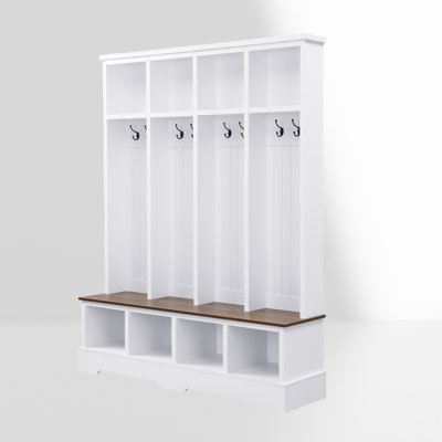 Alexander Farmhouse Hall Tree with 8 Hooks, Bench & Open Storage Compartments