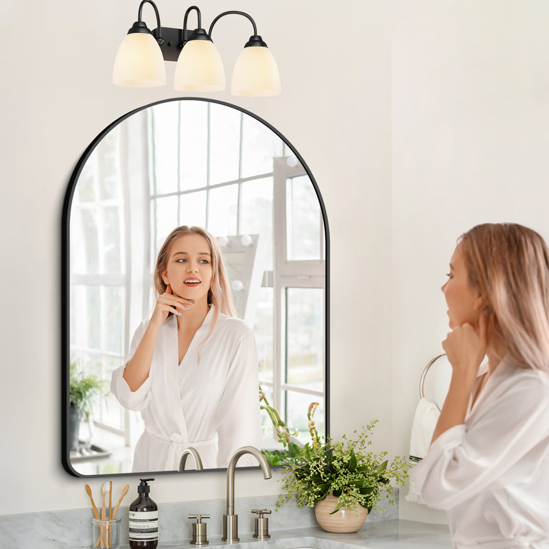 3-Light Bathroom Vanity Light with White Frosted Glass Shades (3 B11 Bulbs Included), Black
