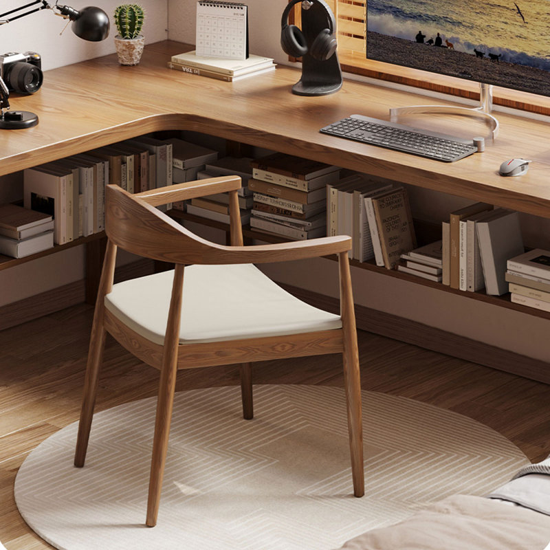 Burlywood L-Shaped Solid Wood desks, Left Hand Return, 29.53" H x 70.87" W x 39.37" D