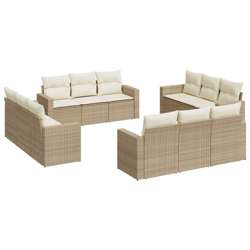  Ensemble de canapé de jardin 12 pièces en rotin de polyester beige et acier thermolaqué, Blanc, crème, Beige