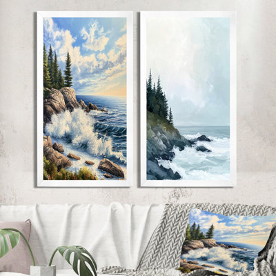 Coastal Serenity in Maine I - Landscapes Canvas Wall Art, Modern Landscapes Wall Decor Set of 2