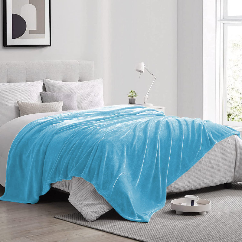 Climax Super Soft Reversible Mink Faux Plush Fur Fleece Blanket Throw, Light Blue, Double (4'6)