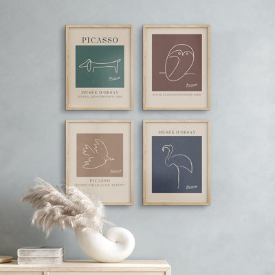 Mid-Century, croquis d'oiseaux, variété, nature, impression encadrée sur papier, 4 pièces
