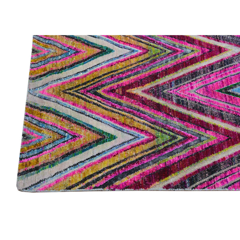 Hand Knotted Chevron Area Rug, Rectangle 12' x 15'