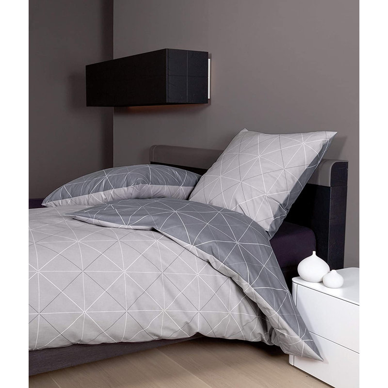 Geometric Shapes Duvet Cover Set with Pillowcases Included, Pink/Grey, 155 x 200 cm - 1 Pillowcase (80 x 80 cm)