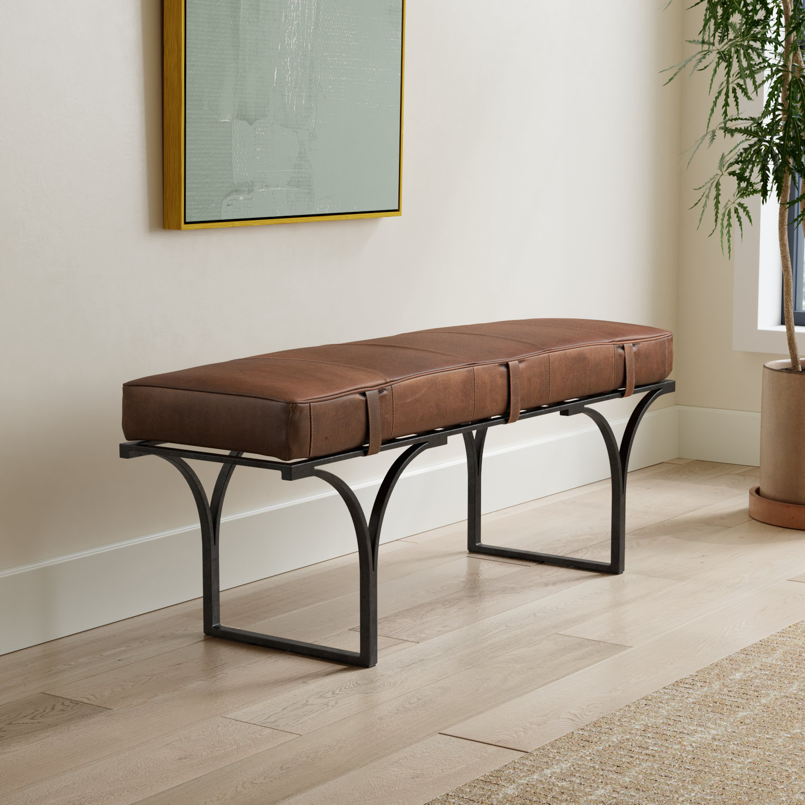 Magnolia Bench, Caramel Genuine Leather