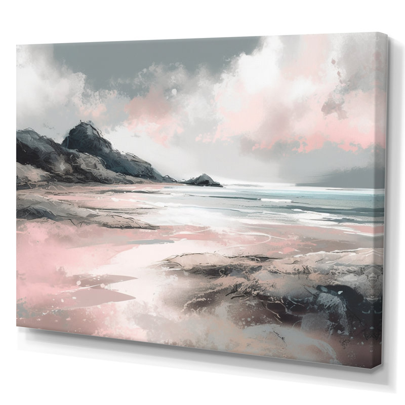 «Pink Coastal Waves I - Modern Beach», reproduction sur toile, H 16 po x l 32 po x P 1 po, Toile tendue