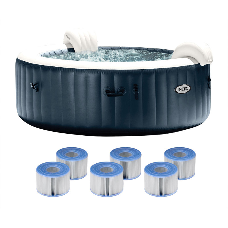 Intex 110 Volt 6 Person 170 - Jet Vinyl Round Inflatable Hot Tub in Blue