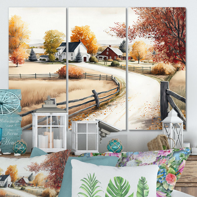 Chemin vers la grange III - ensemble d'art mural sur toile, H 28 po x l 36 po, Toile tendue