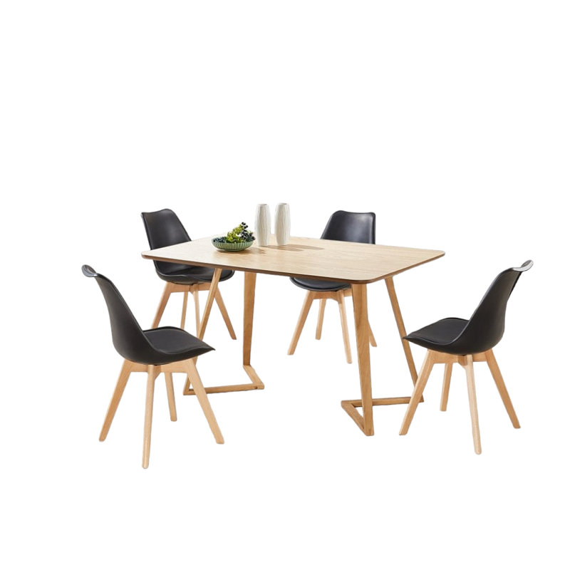 Torpoint 4 Person Dining set - a Rectangular Plastic Dining Table with Wooden Legs and a Set of 4 Faux Leather Cushion Padded Dining Chairs for Dining Room - Modern Dining Table Set