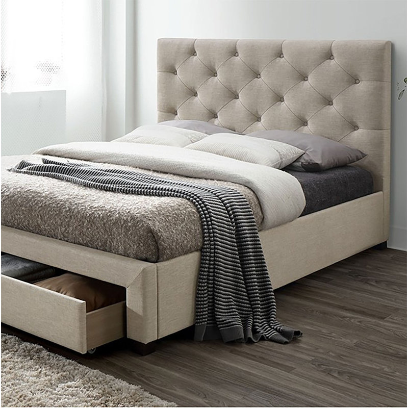 Mariangela Upholstered Platform Storage Bed, Beige, King