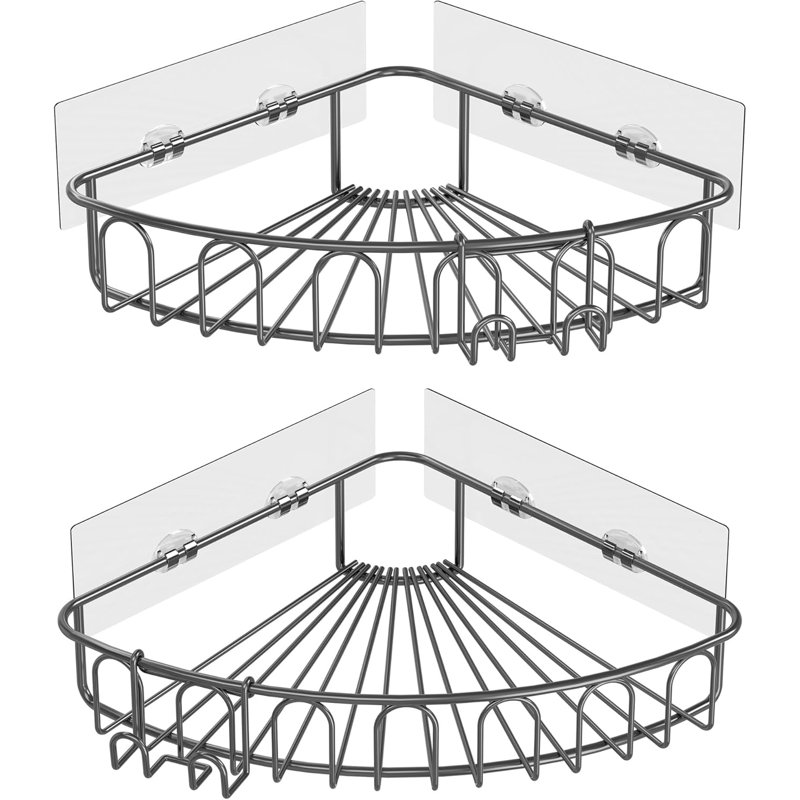 Organisateur de tablettes de salle de bain mural en acier inoxydable avec support à crochets mural sans perçage, Bronze