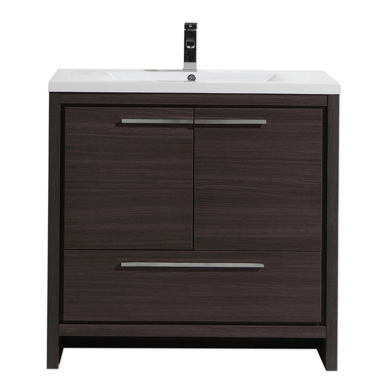 Berroa 35.2'' Single Bathroom Vanity with Plastic Top, Dary Grey Oak