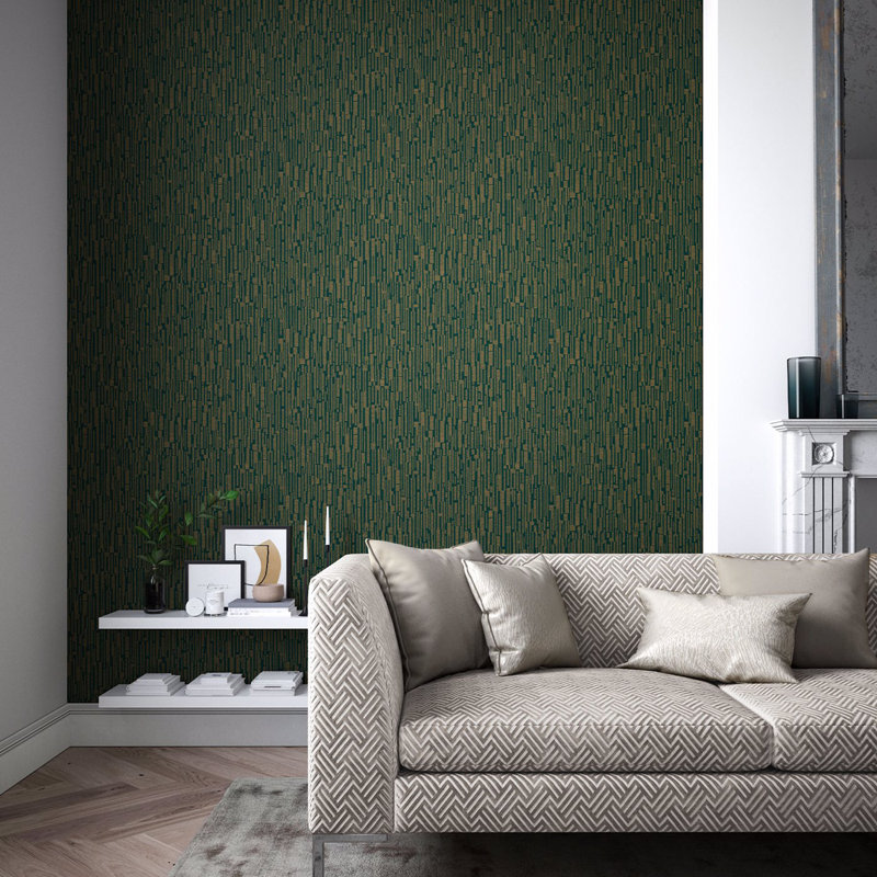 Series Geometric Metallic Wallpaper Roll, Forest/Copper