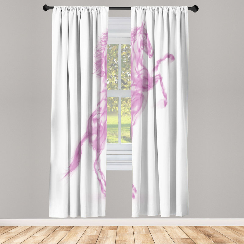 Microfiber Floral Semi-Sheer Rod Pocket Curtain Panels, 28" W x 84" L, Pink/White