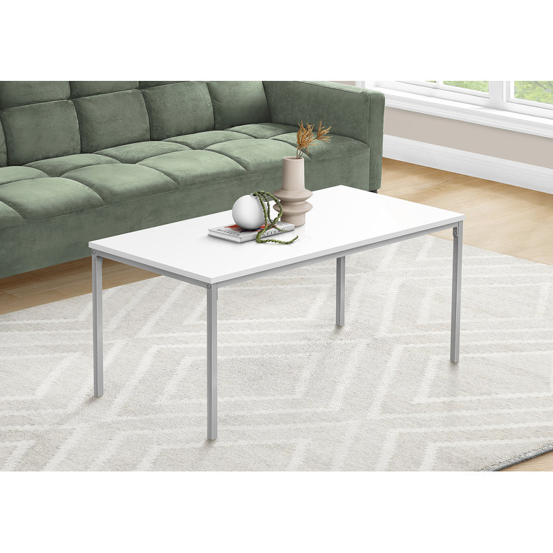 Table basse, accent, cocktail, rectangulaire, stratifié blanc, métal gris, Blanc