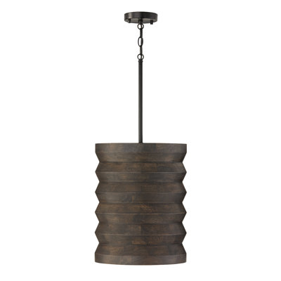 Luminaire suspendu 1 lumière l 14 po x H 18 po en noir mat et bois de manguier teint à la main espresso