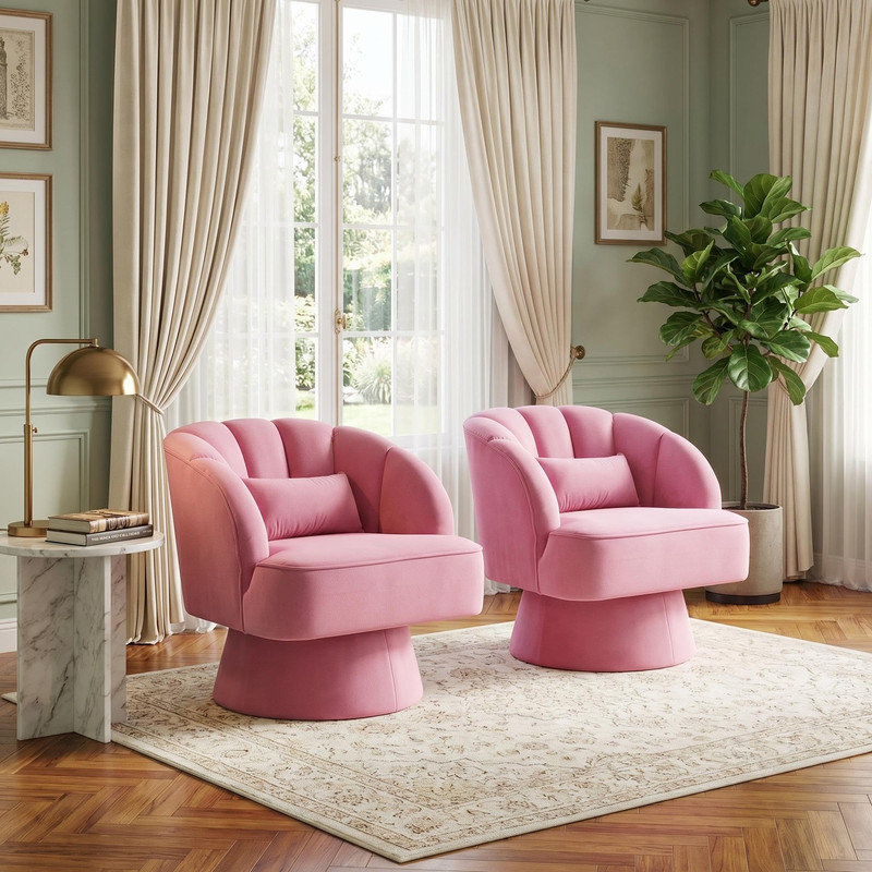 Fauteuil demi-tonneau pivotant en velours avec dossier rayé, fauteuil rond confortable pour le salon et les petits espaces