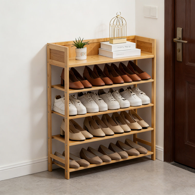 Bamboo Shoe Rack Storage Rack - Shelf Units For Entrances, Corridors, And Wardrobes, 30.7" H x 31.5" W x 10.6" D