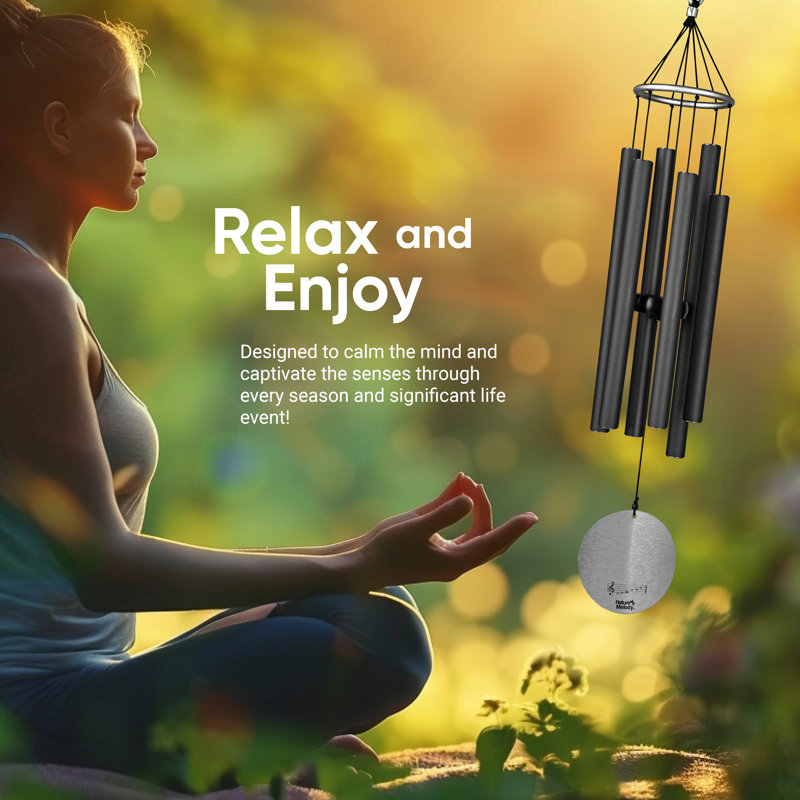 Carillons extérieurs 6 tubes Nature's Melody, Noir, H 42 po x l 6,2 po x P 6,2 po