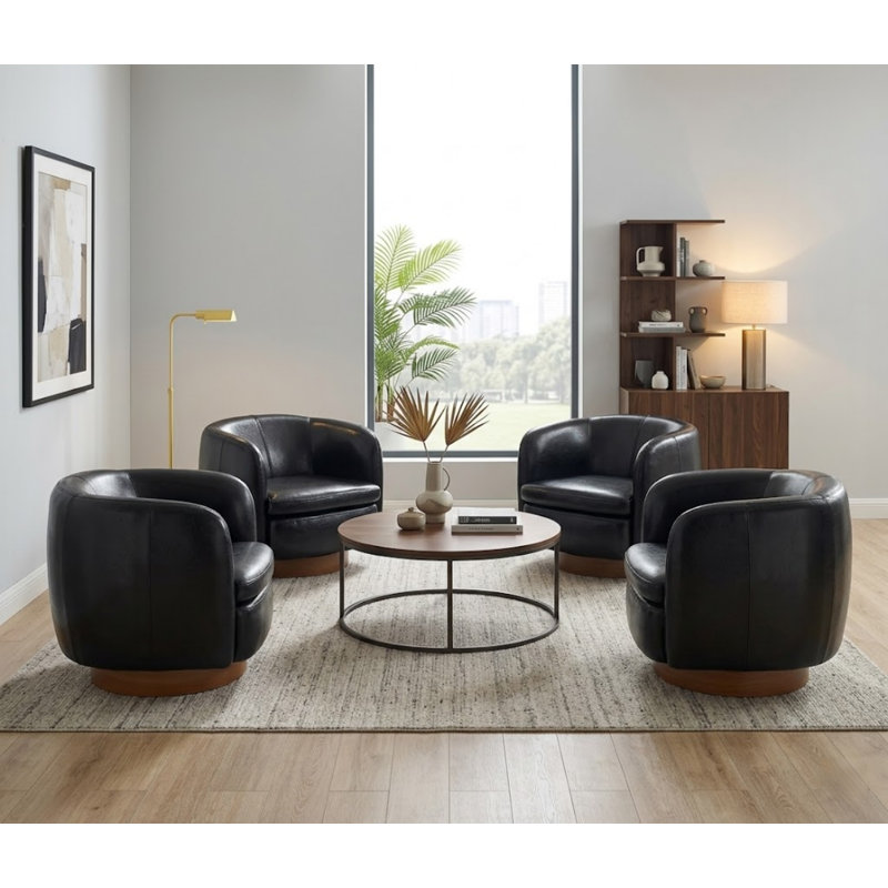 35" Wide Modern Swivel Faux Leather Upholstered Barrel Chair(Set Of 4), Black