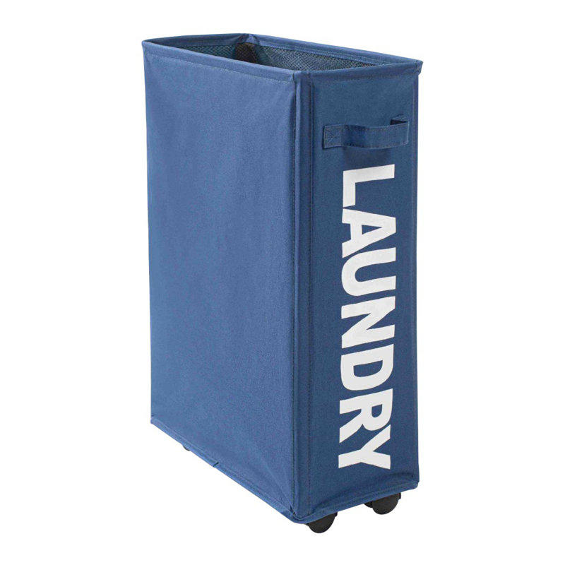 Rolling Laundry Hamper with Handles, Navy, 22.8 H" x 15.4 W" x 7.3 D"