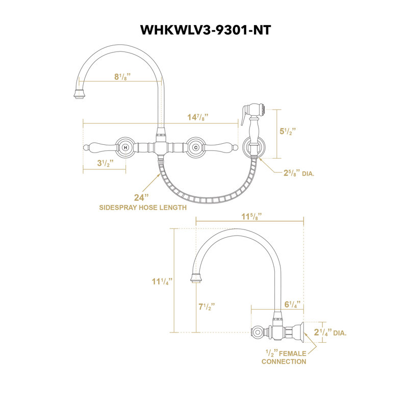 Whitehaus Collection Wall Mount Faucet with Gooseneck Swivel Spout and Solid Brass Side Spray, Oil Rubbed Bronze