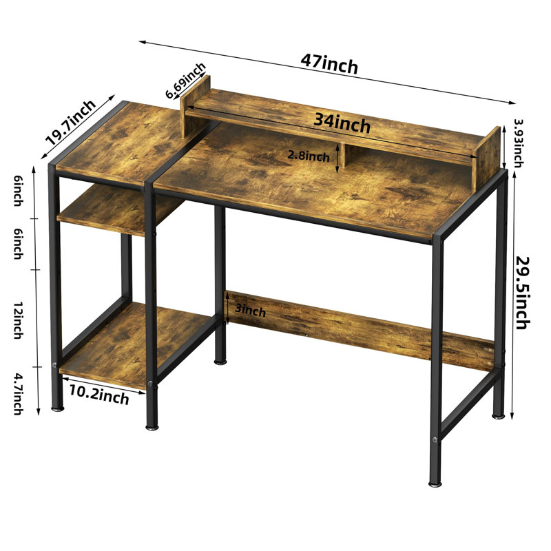 Metal Base Computer Desk, Rustic Brown