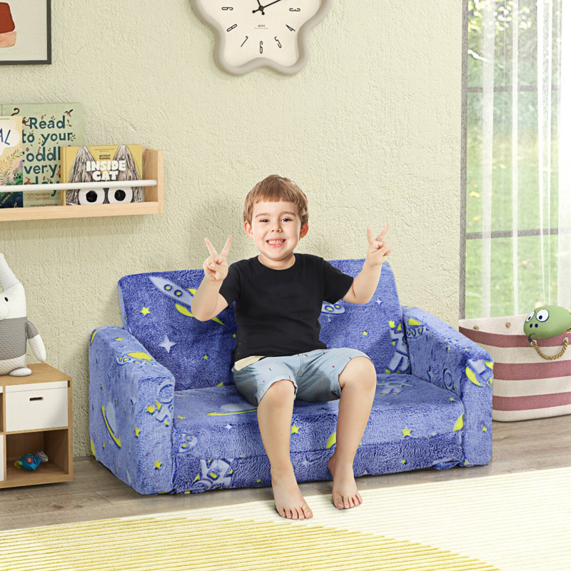 2 in 1 Kids Sofa Chair, Toddler Couch with Glow in The Dark Cosmic Patten