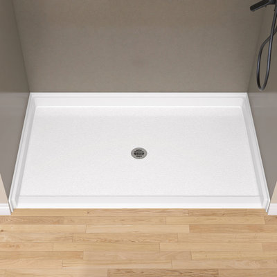 60'' W X 36'' D ADA Acrylic Alcove Shower Pan Single Threshold Handicapped Shower Base Rectangular White Shower Tray with Center Drain & Non-Slip Design
