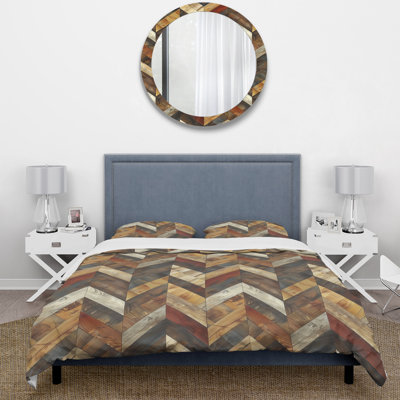 Ensemble de housse de couette brun à chevrons II - Mid-Century