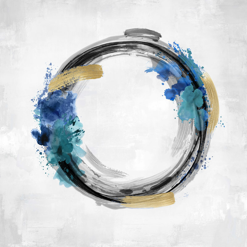 Cercle bleu et or abstrait 2, H 36 po x l 36 po