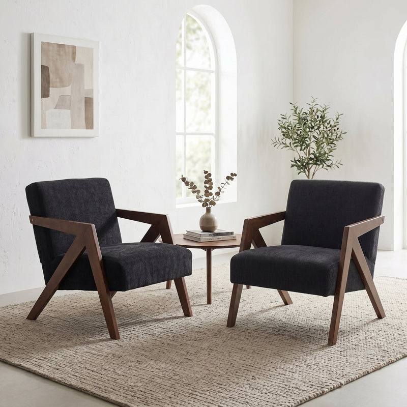 Chaise d'appoint Mid-Century moderne avec structure en bois, Noir