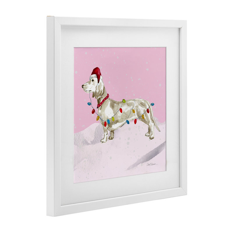 «Christmas Lights Dachshund», reproduction sous verre encadrée, conception par Carol Robinson, H 13 po x l 13 po