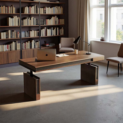 Bureau d'ordinateur en bois massif à réglage électrique