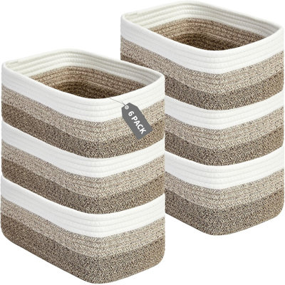 Paniers de rangement en corde de coton doux, ensemble de 6, paniers tressés pour étagères, 30 x 19 x 12 cm, organisateur pour garde-robe et chambre d'enfant