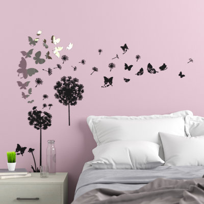Décalcomanie murale pissenlit transparente papillon miroir Viens