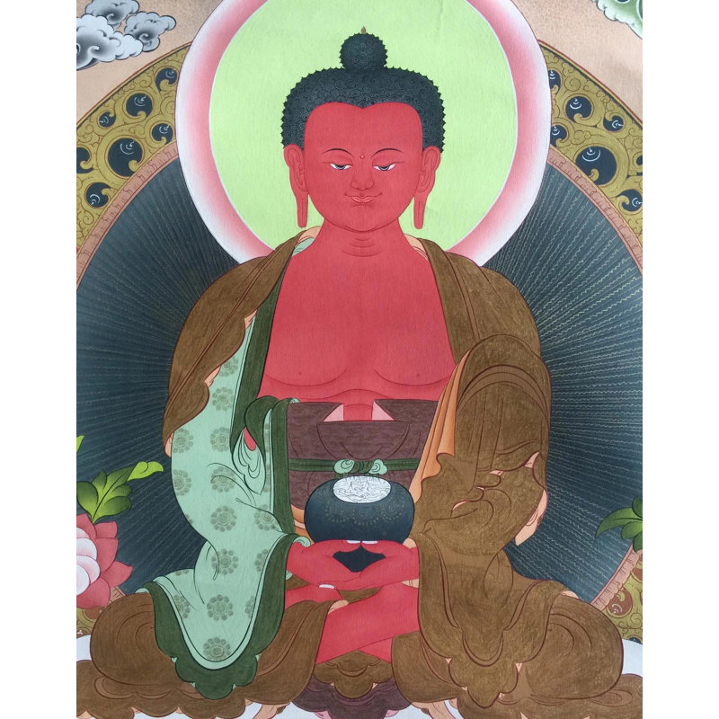 Dhyana Mudra Amitabha Bouddha Thangka (Brocadeless Thangka)