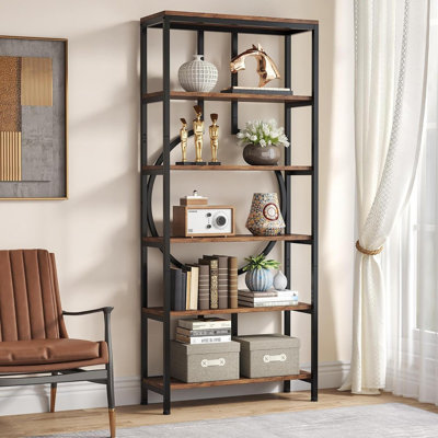 70.87" Tall Industrial Bookshelf, 6-Tier Vintage Brown Bookcase Open Shelvesfor Apartment, Office & Living Room