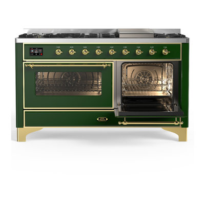 Majestic III Series 60 Inch Dual Fuel Range with 7 Sealed Burners, Griddle, in Blue Grey (Liquid Propane, Burnished Trim)