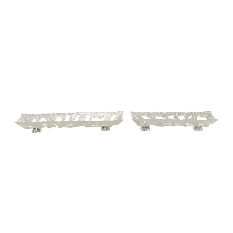 Aluminum Metal Decor Tray Set, Silver