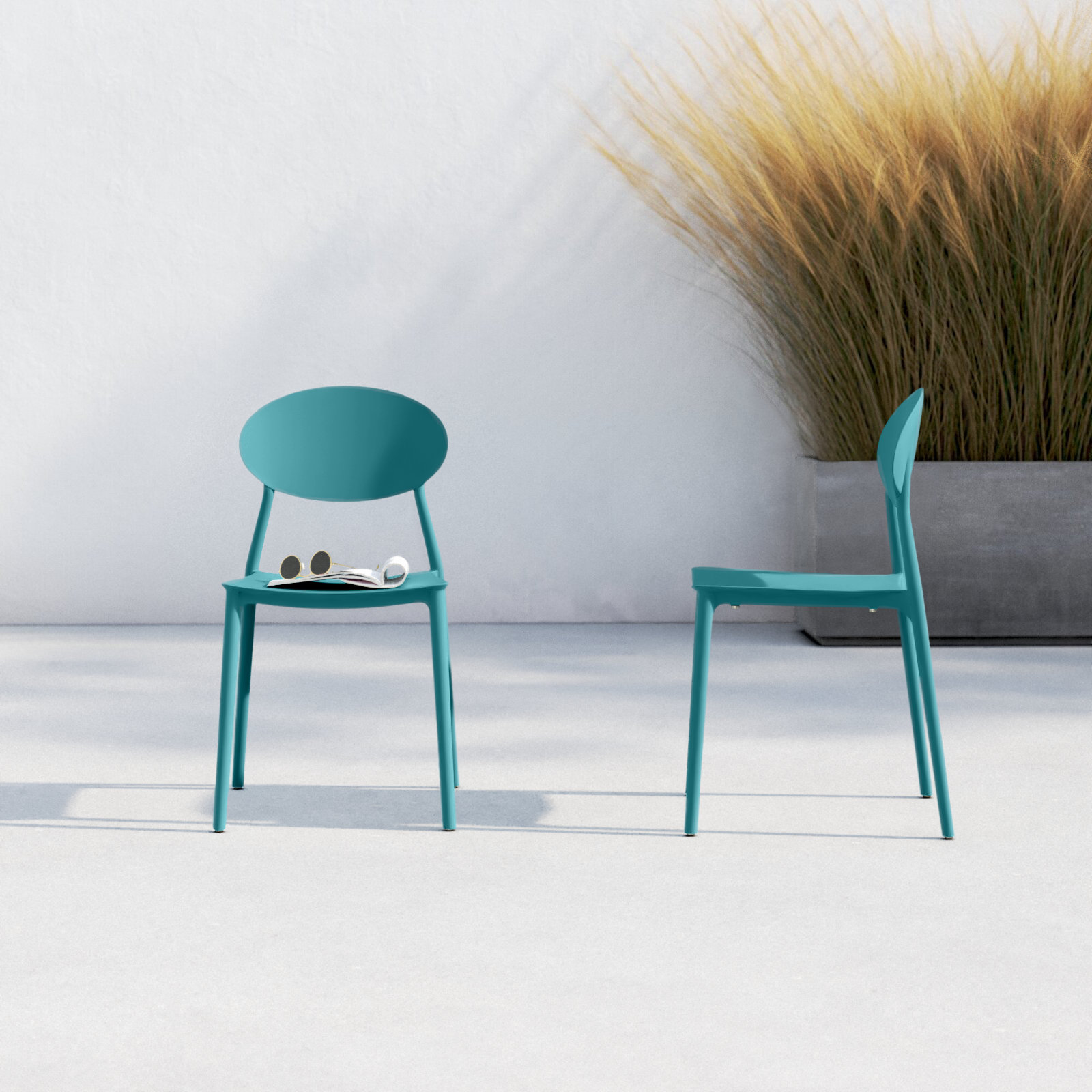 Aldric Stackable Patio Side Chair, Teal