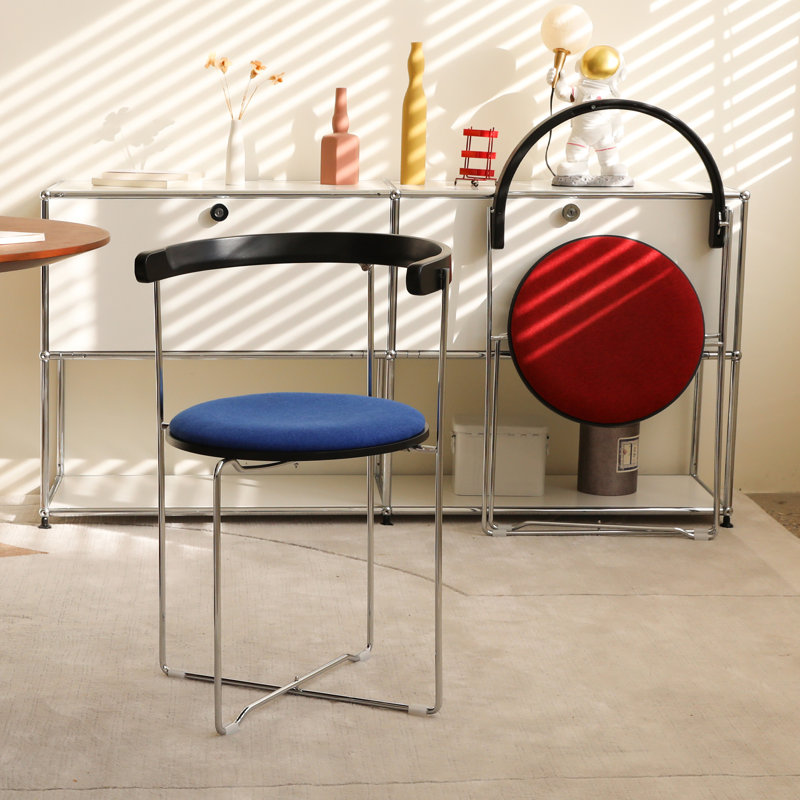 48.01cm H Upholstered Metal Folding Side Chair, Blue