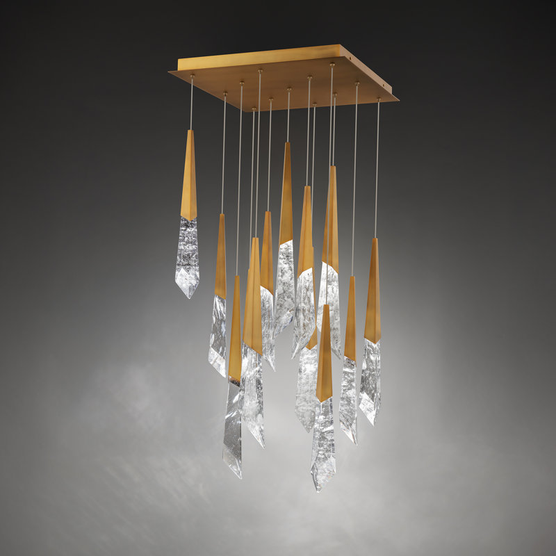 Solitude 13 Light Crystal LED Multi-Light Pendant, Aged Brass