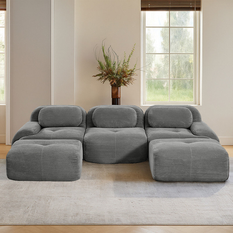 Boneless Modular U-Shaped Sectional Cloud Couch With Ottoman, Plush Corduroy, No Assembly Required, Big Comfy Couches Set With Fluffy Memory Foam