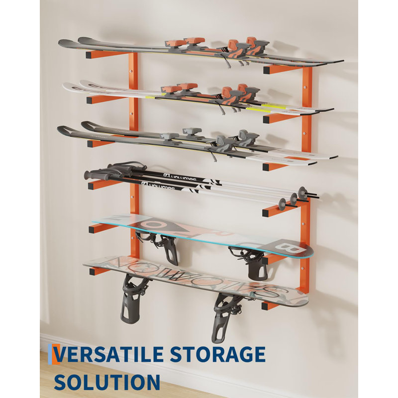 Ensemble de tablettes de rangement robustes en bois d'œuvre - Organisateur de tablettes mural à 3 niveaux, capacité de 200 lb par niveau, paquet de 4 supports en métal orange pour garage, atelier