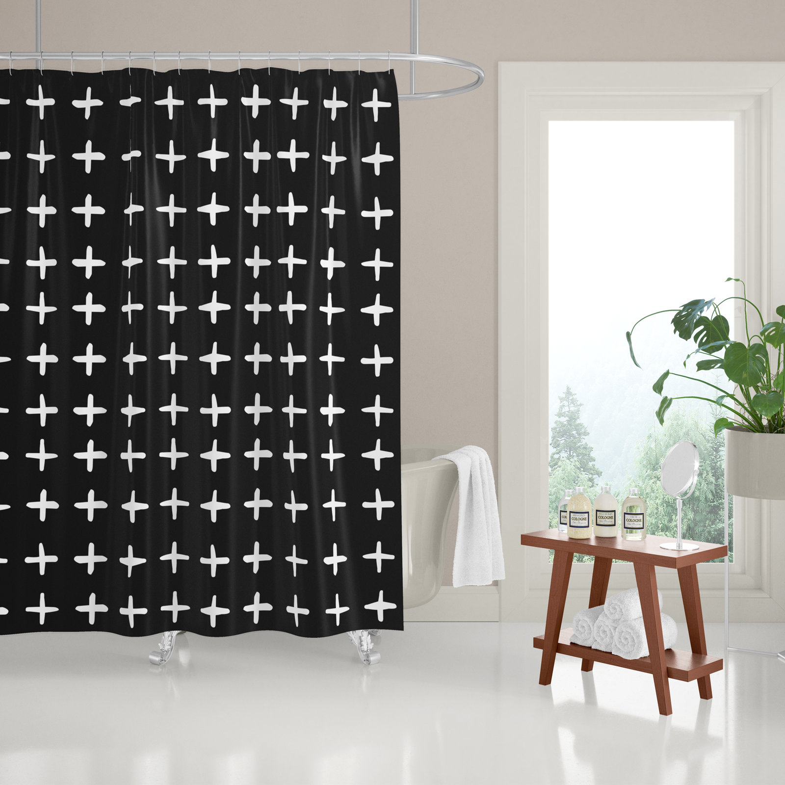 Polyester Shower Curtain, Black/White