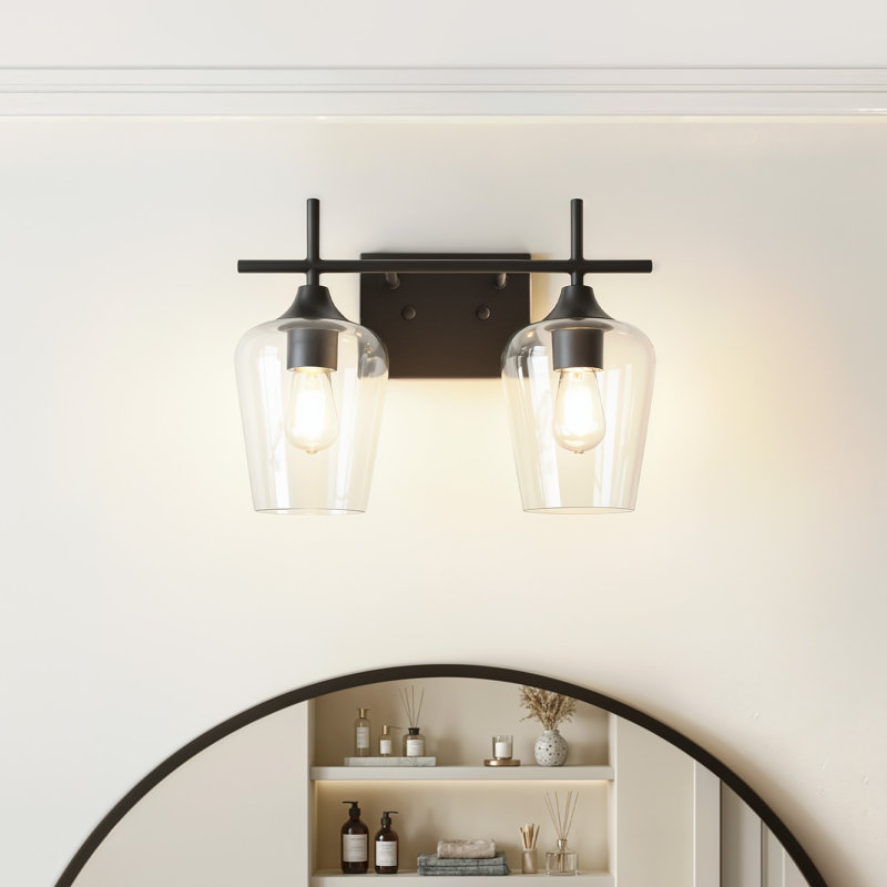 Éclairage pour meuble-lavabo à intensité variable Herminie, Noir mat, Clair, Deux lumières