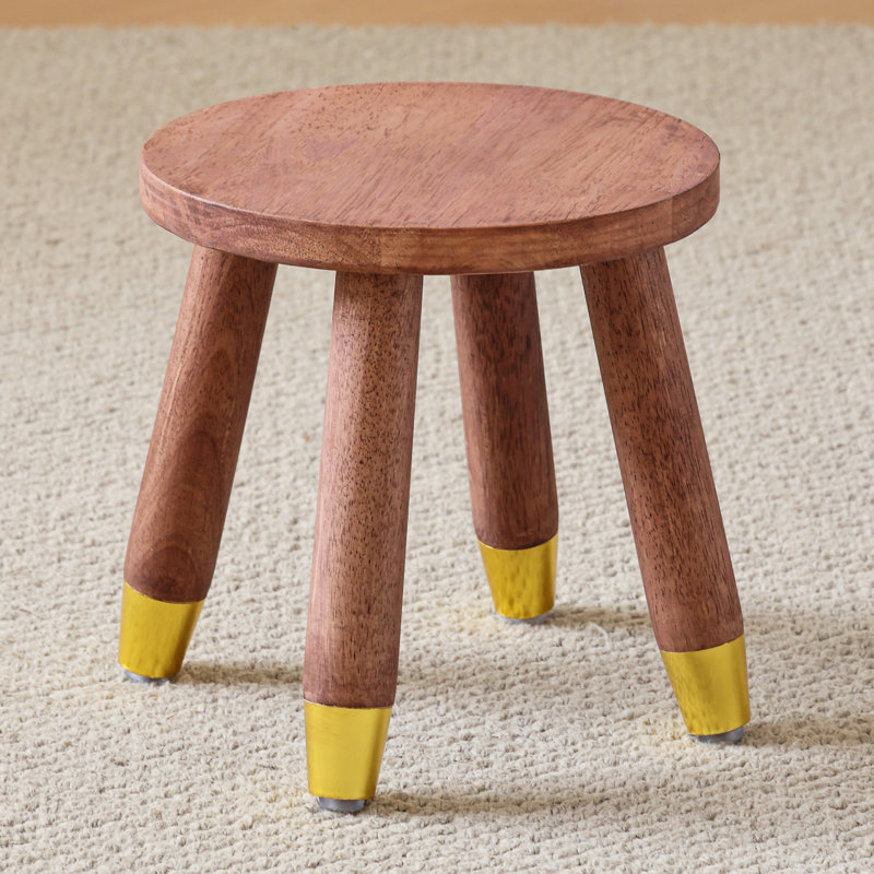 Tabouret en bois massif avec repose-pieds dorés, petit repose-pieds rond en bois, support pour plante, tabouret d'appoint en bois