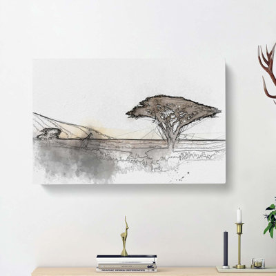 Giraffe in Tanzania in Abstract - Wrapped Canvas